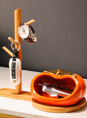 新中式挂钥匙架摆件事事如意柿子轻奢进门入户鞋T柜玄关收纳装饰