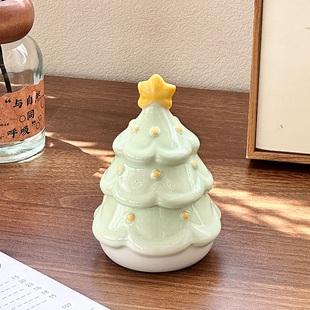 陶瓷树屋圣诞树牙签筒创意客厅茶几牙签盒牙线盒棉签样板间房摆件