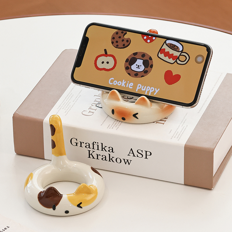 创意猫咪手机支架可爱桌面装饰品摆件办公室工位上班稳定情绪神器