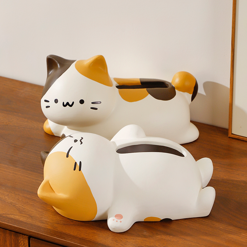 翘尾猫陶瓷纸巾盒可爱客厅抽纸盒家用茶几高级感纸抽盒子餐巾纸盒