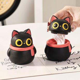黑猫陶瓷牙签筒家用棉签盒高颜值可爱创意摆件高档牙签牙线盒新款