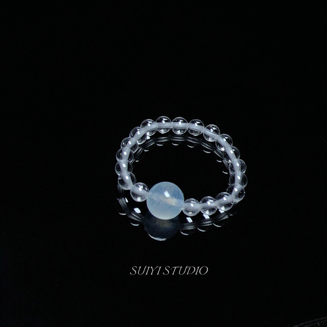 SUIYI 原创设计白水晶串珠戒指极简高级感白玛瑙指环小众设计配饰