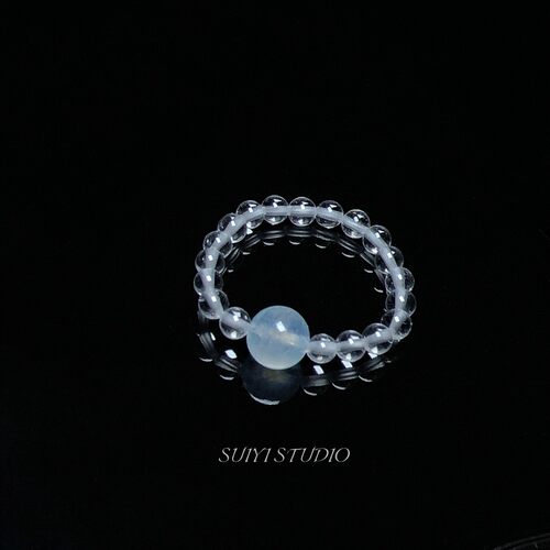 SUIYI 原创设计白水晶串珠戒指极简高级感白玛瑙指环小众设计配饰