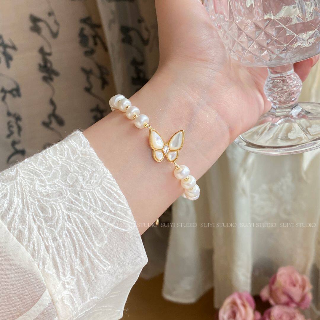 SUIYI 天然母贝蝴蝶珍珠手链女轻奢高级感小众配饰送朋友闺蜜礼物