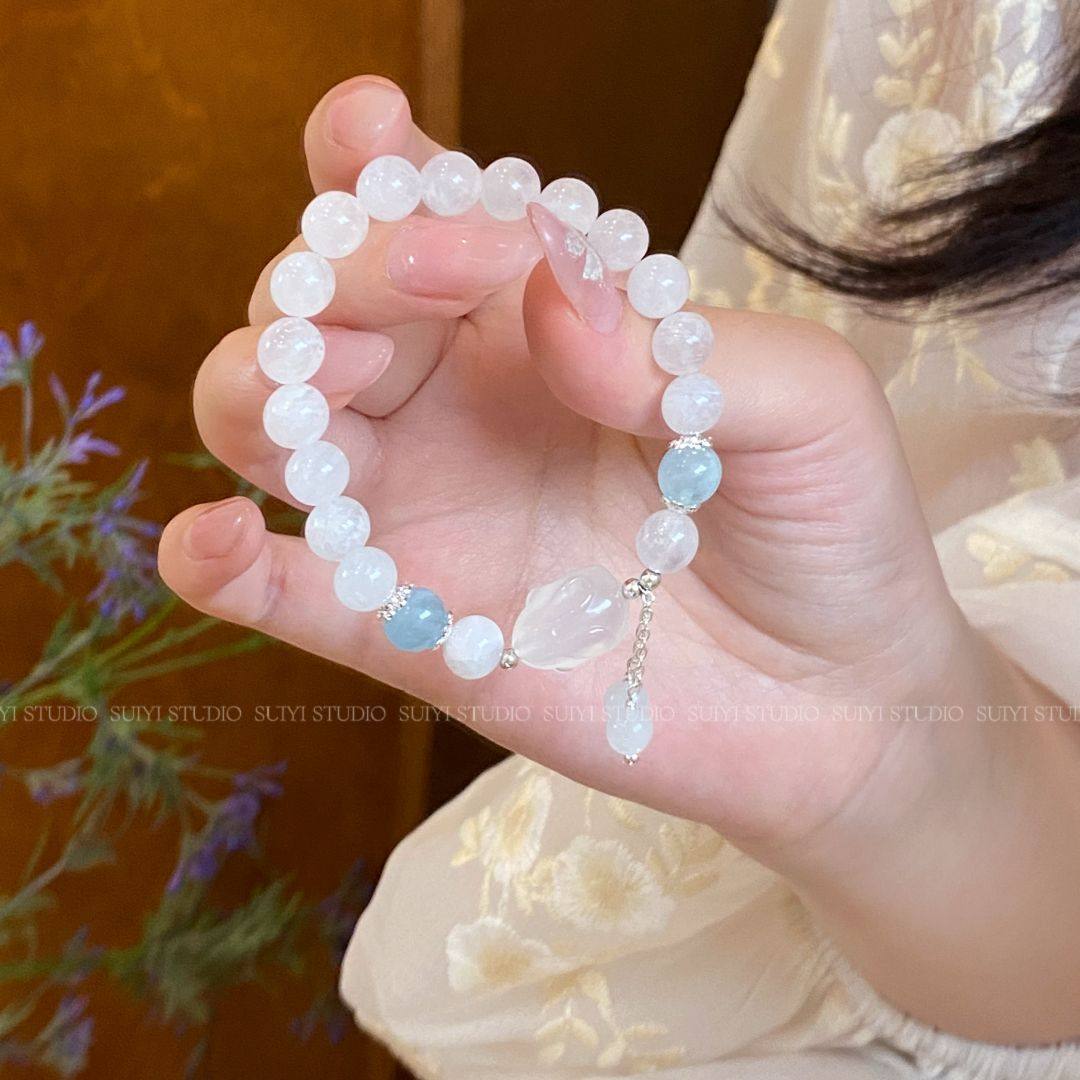 SUIYI 天然月光石荔枝冻月兔手链女新中式清冷感白月光海蓝宝手串