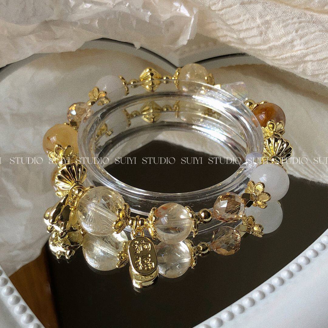 女黄水晶甜美可爱小金猪手串招财