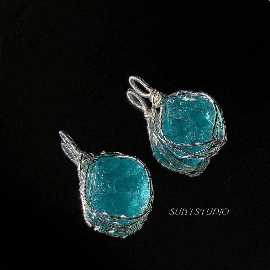 SUIYI 一汪清泉 原创设计薄荷蓝蛋白石绕线项链 送女朋友闺蜜礼物