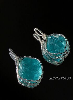 SUIYI 一汪清泉 原创设计薄荷蓝蛋白石绕线项链 送女朋友闺蜜礼物