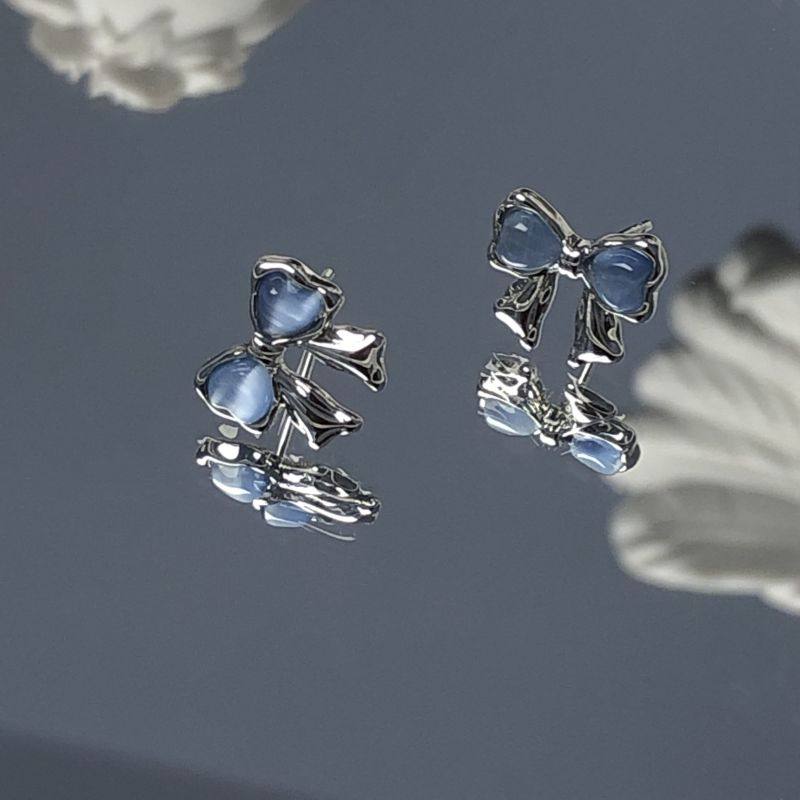 SUIYI 蓝色猫眼石蝴蝶结耳饰女轻奢高级感甜美风耳钉通勤百搭配饰