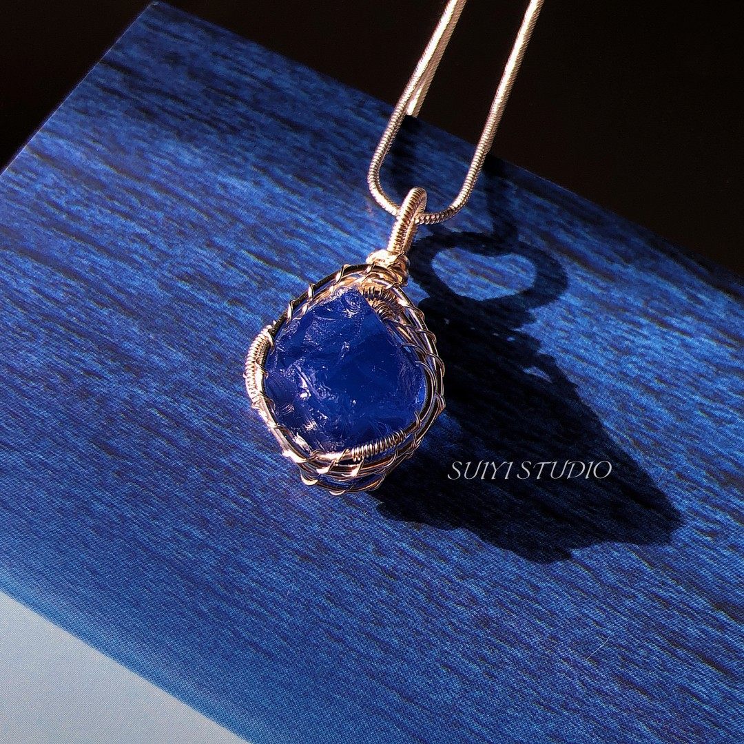 SUIYI 星梦蓝 原创设计蓝蛋白原石绕线吊坠男女款 小众高级感配饰