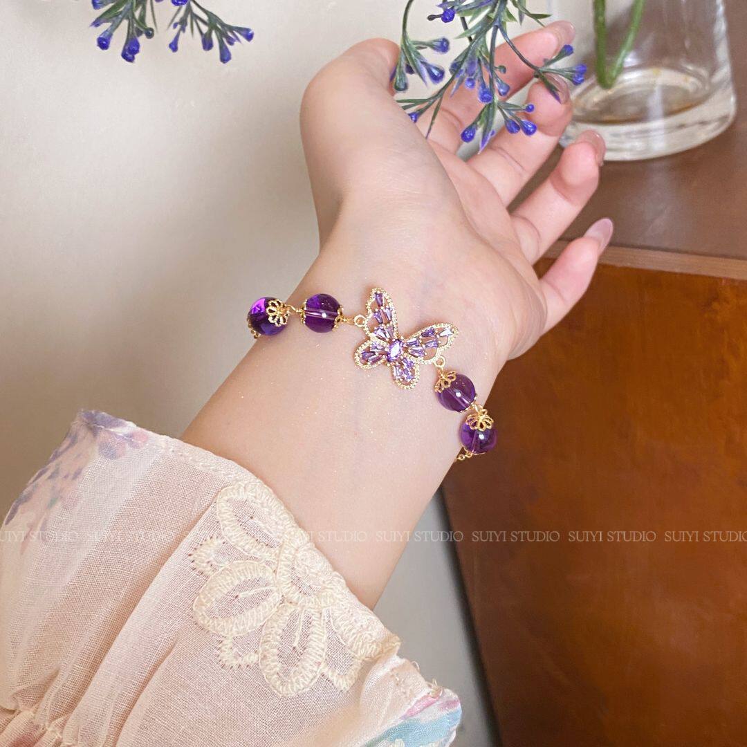 SUIYI 天然乌拉圭紫水晶手链女招财蝴蝶锆石转运手串轻奢小众配饰