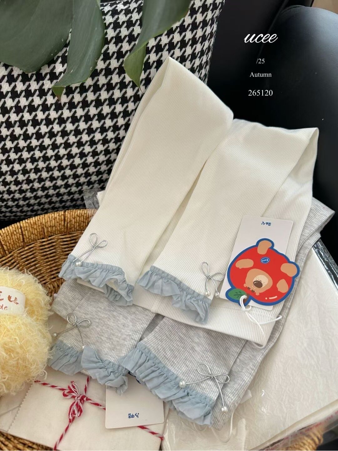 釉兮25秋裤脚蕾丝花边弹力螺纹打底裤