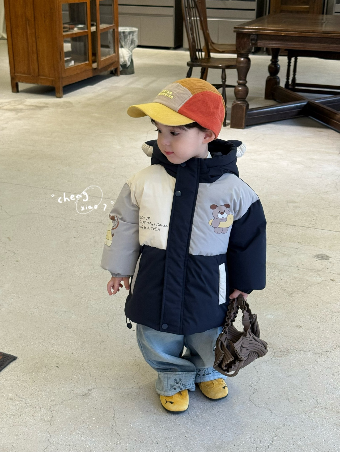 CXQ25新款羽绒服新国标90绒小狗印花拼色加厚保暖韩版