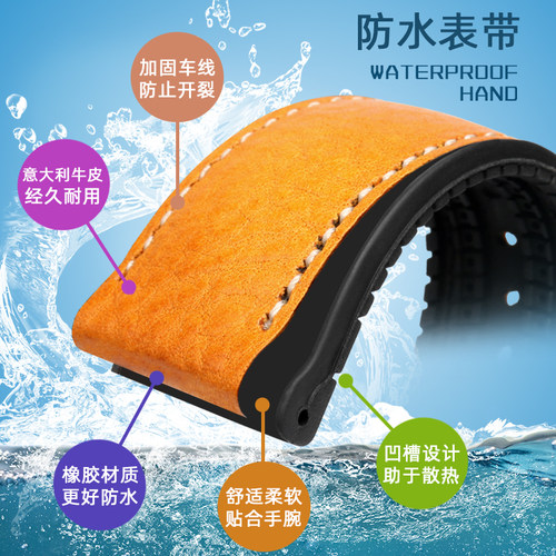 适用欧米茄超霸海马表带真皮 汉米/密尔H顿 帝舵陀 硅橡胶底手表
