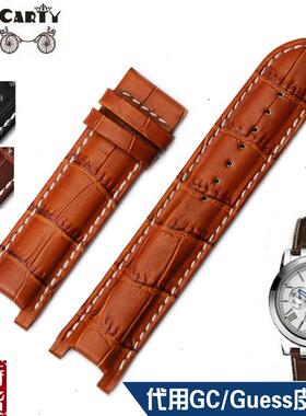适配原厂pasha盖尔斯手表带 适于GC/GuDess 浅棕22 20mm皮表带 配