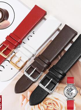 适配原厂超薄柔软真皮表带镂空p时光女神6002L 6142K红白色蝴蝶扣