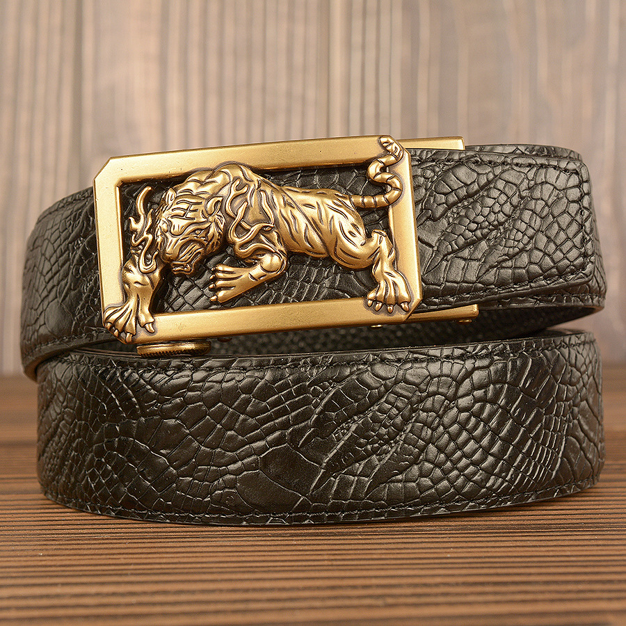 2025新款男士个性霸气老虎复古自动扣头层牛皮皮带中青年裤腰带男