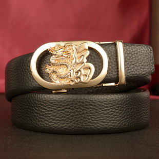 2025新款龙福自动扣男士皮带头层牛皮时尚个性休闲腰带男牛仔裤带