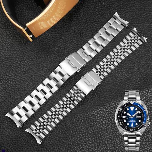 正品适配不锈钢手表带精工5号绿水鬼SRPD63K1skx007009弧口钢带22