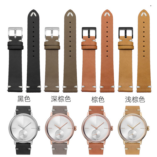 休闲真皮手表带适配真力q时飞行员天美时美度罗西尼DW薄款20 22mm