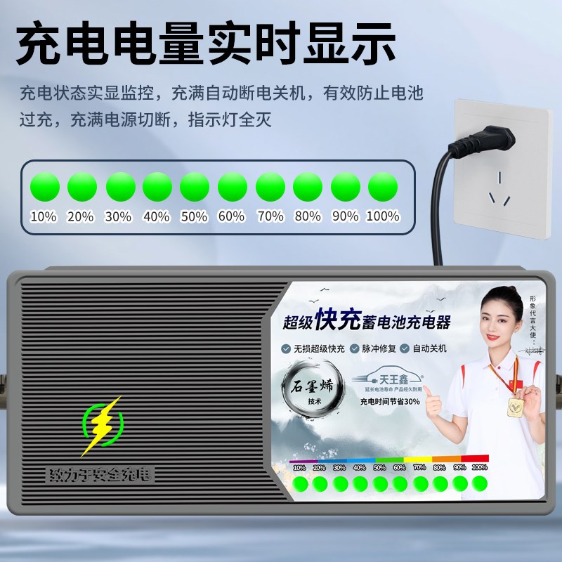 超威电池电动车电瓶充电器48V12A60V20AH72V80V96V32A40A三轮通用