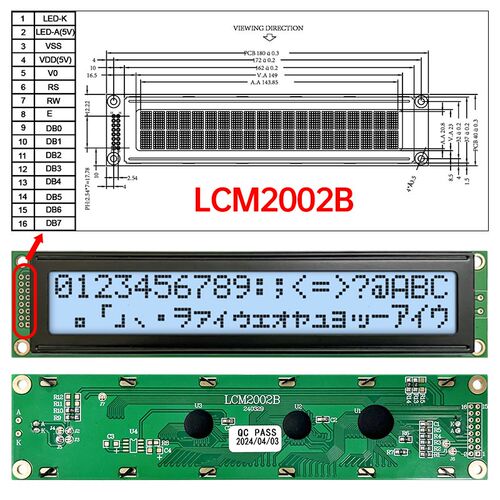 字符雷射LCM2002B大字符LCD液晶萤幕20个字符*2行LCM显示屏模组