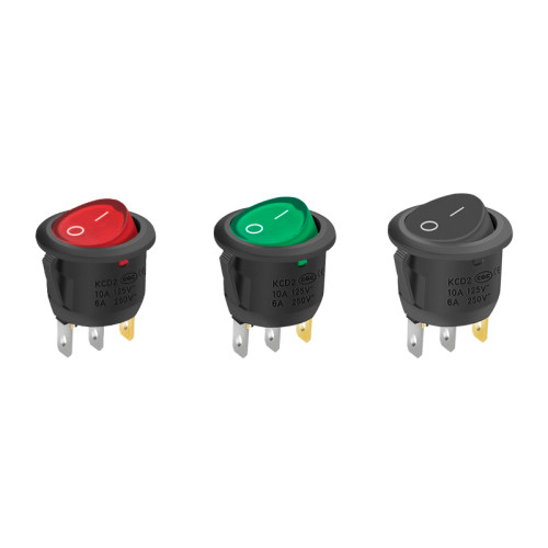 圆形开关按钮2脚2档红黑色船型开关KCD1-105小型电源开关20mm5只