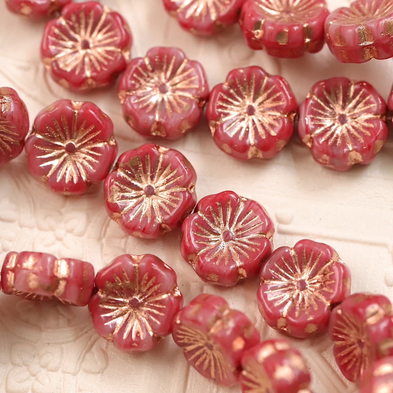 进口捷克珠14mm描金夏威夷花手作diy串珠饰品配件材料散珠