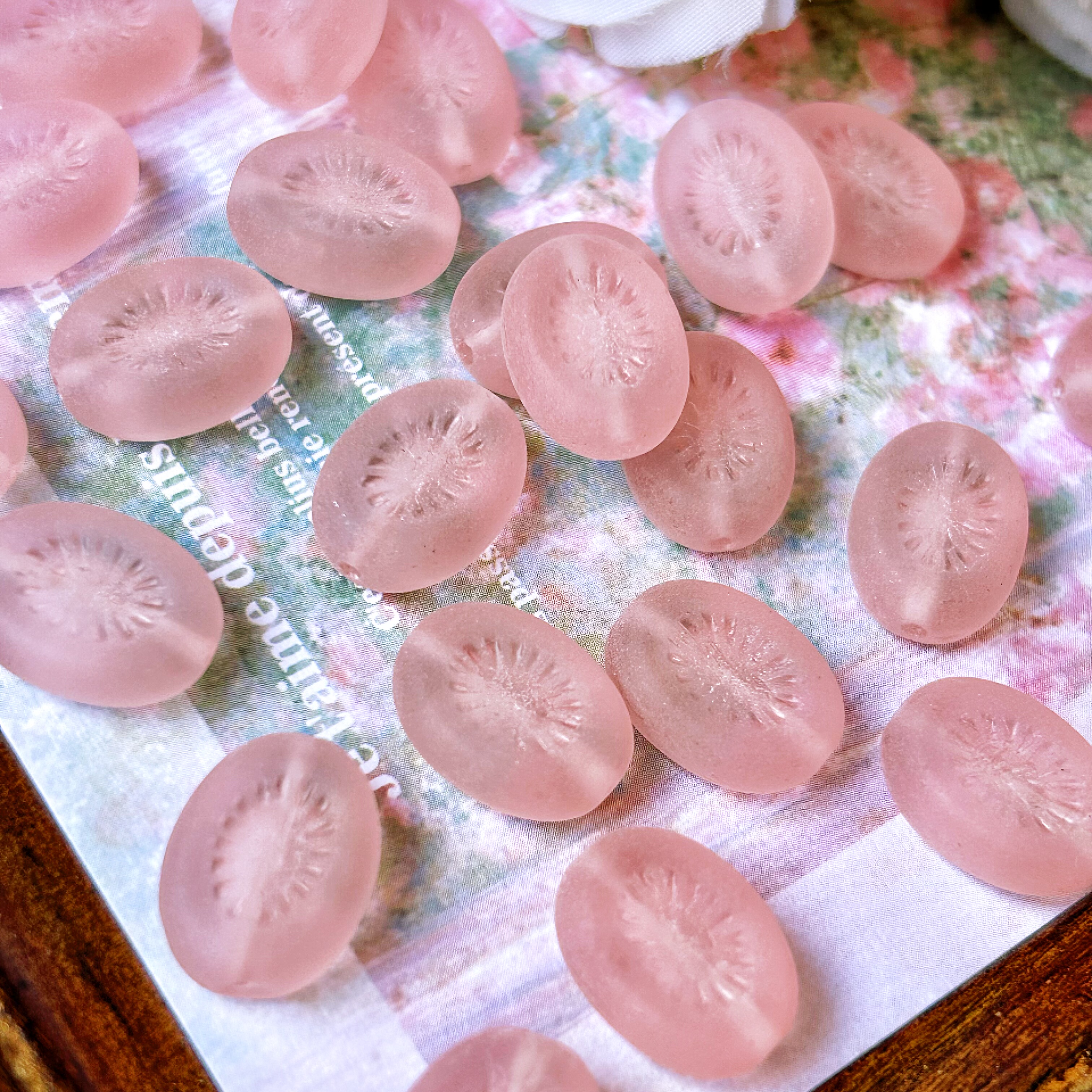 进口捷克珠14*10mm磨砂粉色猕猴桃珠手工串珠diy材料配件散珠