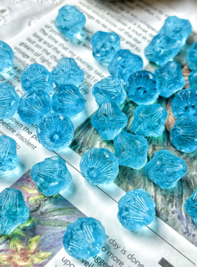 进口捷克珠14mm透蓝色中央陀螺珠diy饰品手链项链配件材料散珠