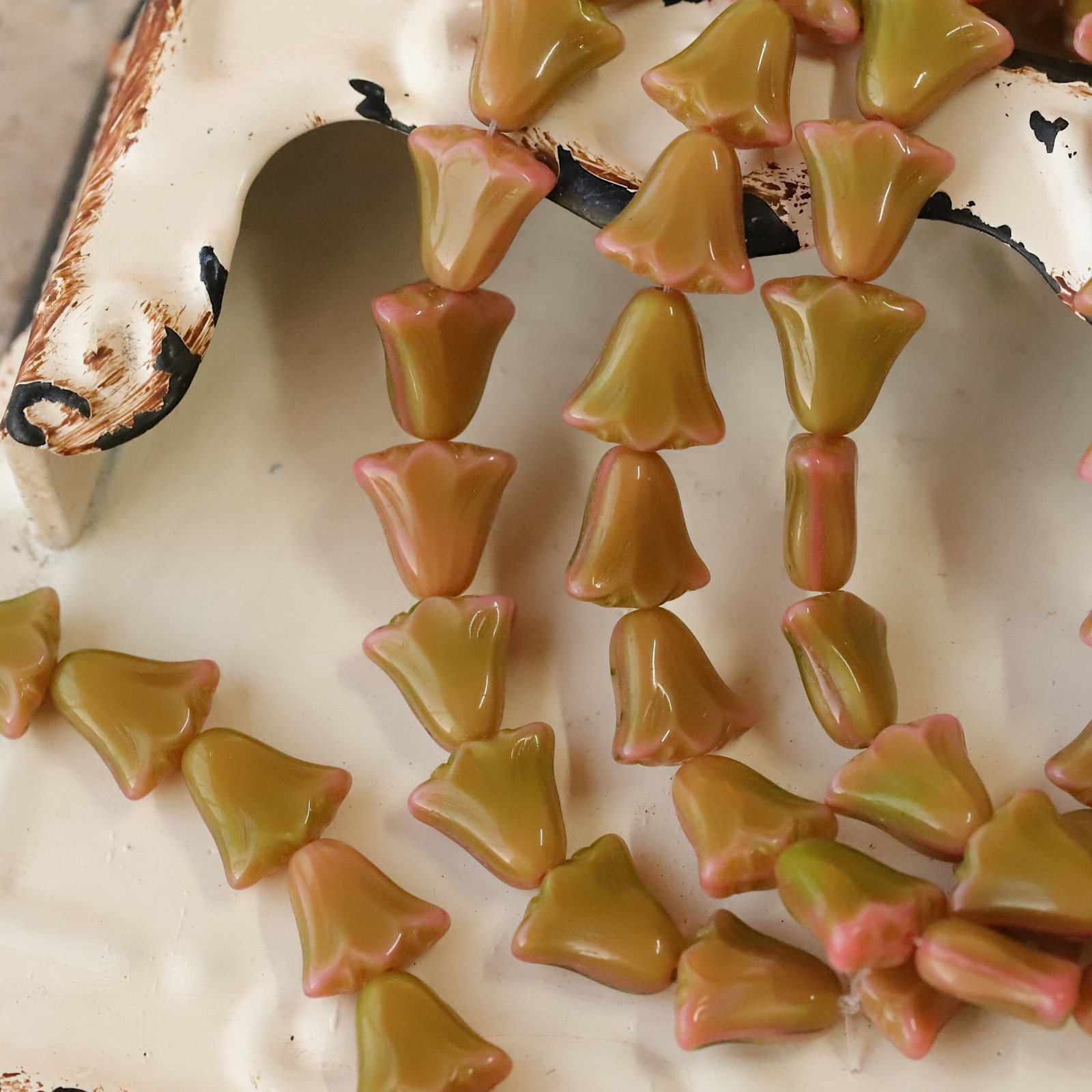 进口捷克珠10mm晕染粉绿百合花珠手工串珠手链项链耳环材料配件