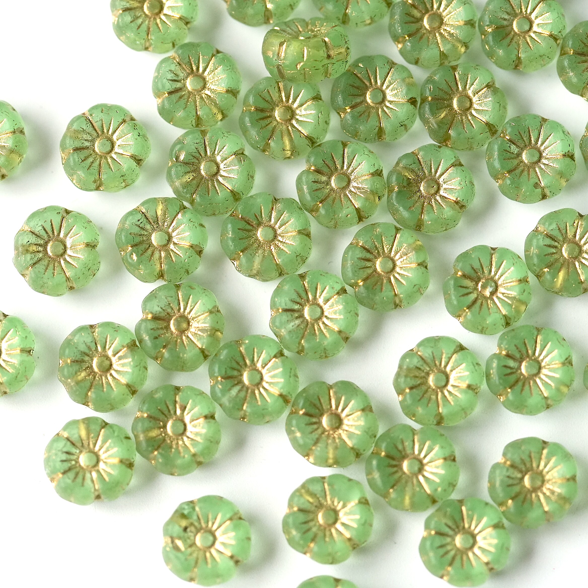 进口捷克珠8mm描金透绿色夏威夷花朵手工串珠DIY饰品配件材料
