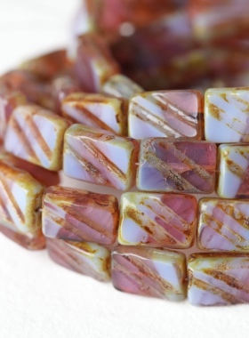 进口捷克珠9x13mm红条纹切割长方形珠手工串珠diy材料配件散珠
