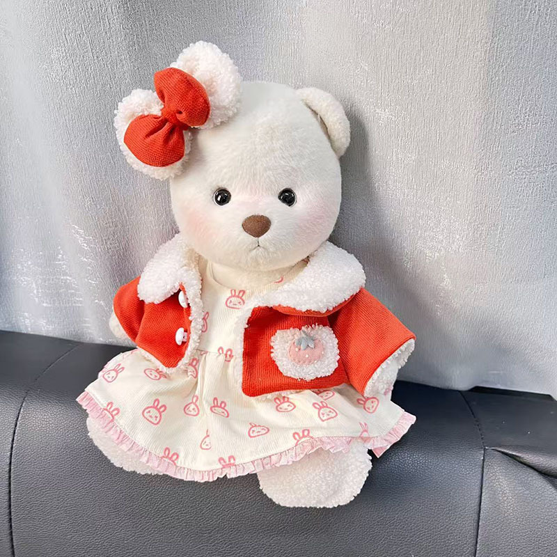 丽娜熊30cm旗袍唐装红色过年娃衣