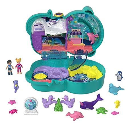Polly Pocket Compact Playset， Otter Aquarium with 2 Micro