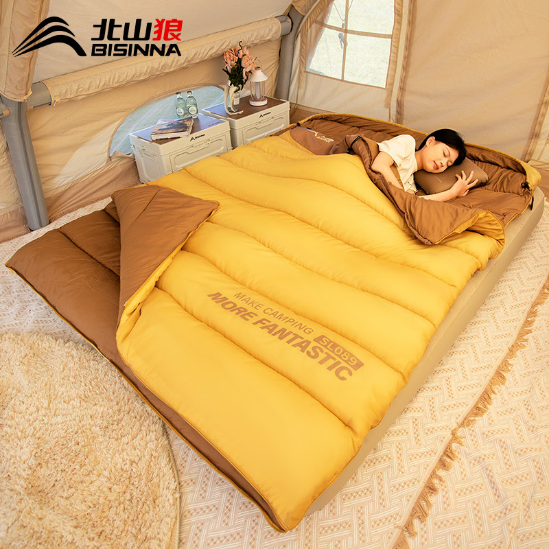 北山狼双人睡袋成人户外情侣露营四季通用款加厚防寒午休被子两用