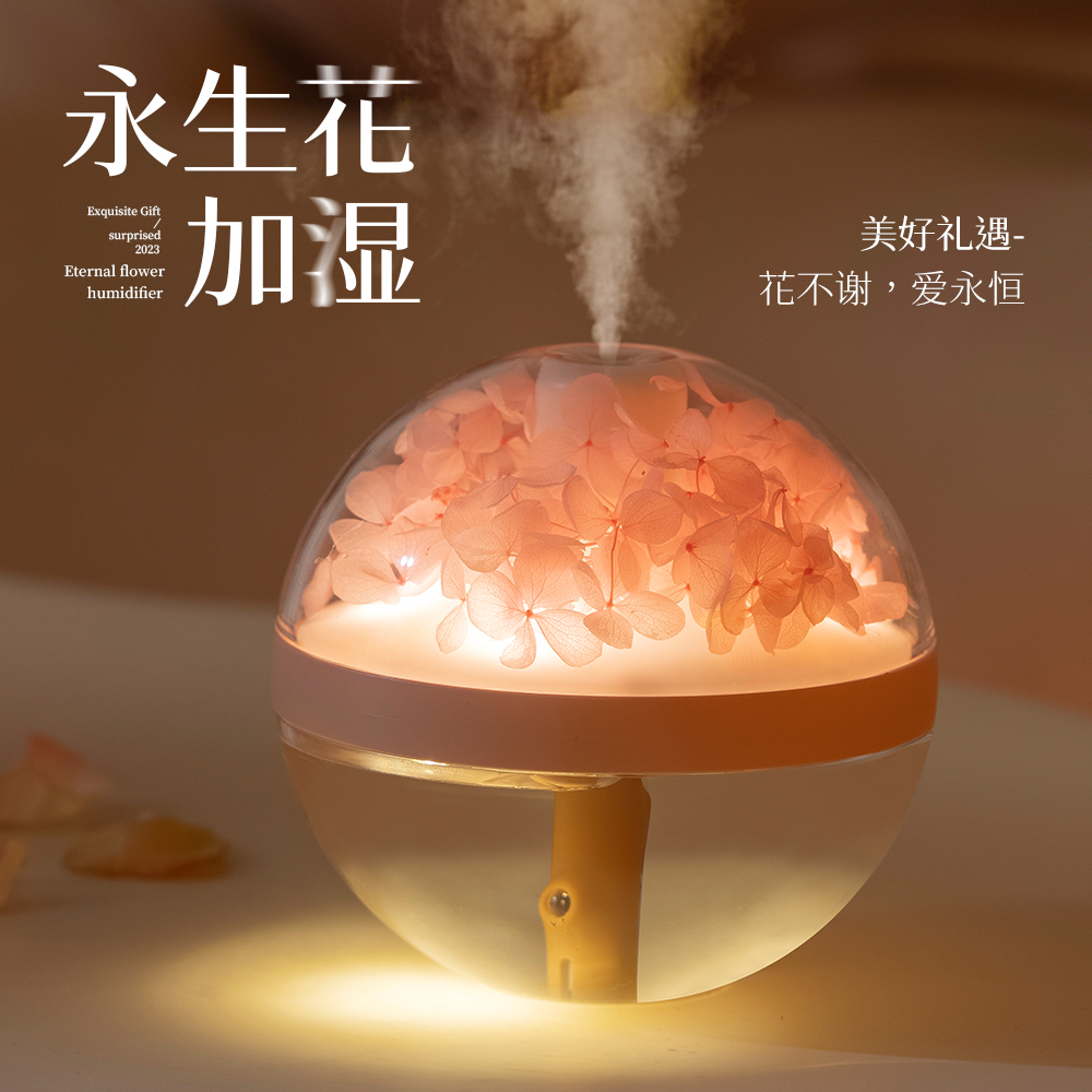 永生花加湿器小型家用氛围灯