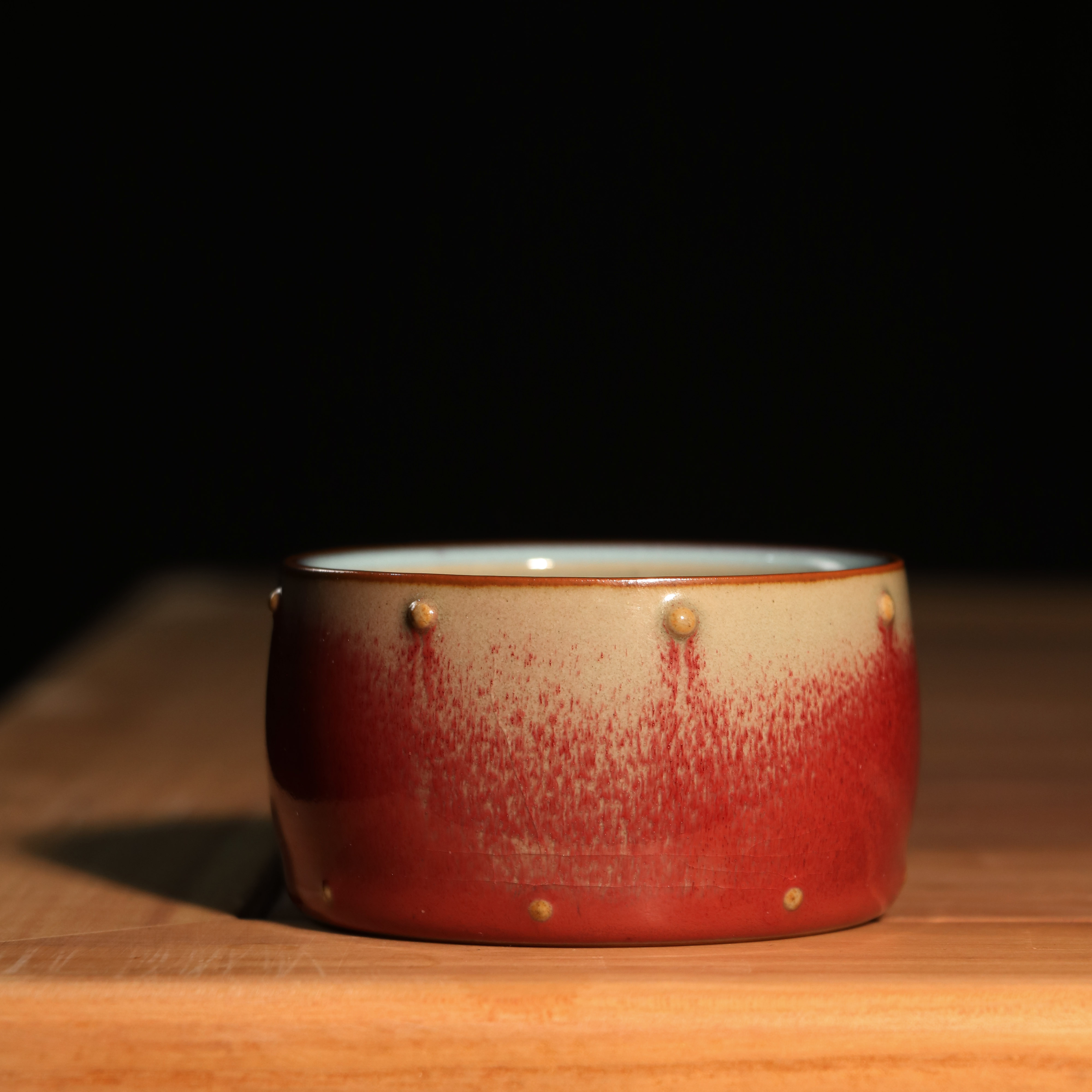 钧瓷高档主人杯大师全手工雕刻祥云斗笠盏钧窑自然窑变山水