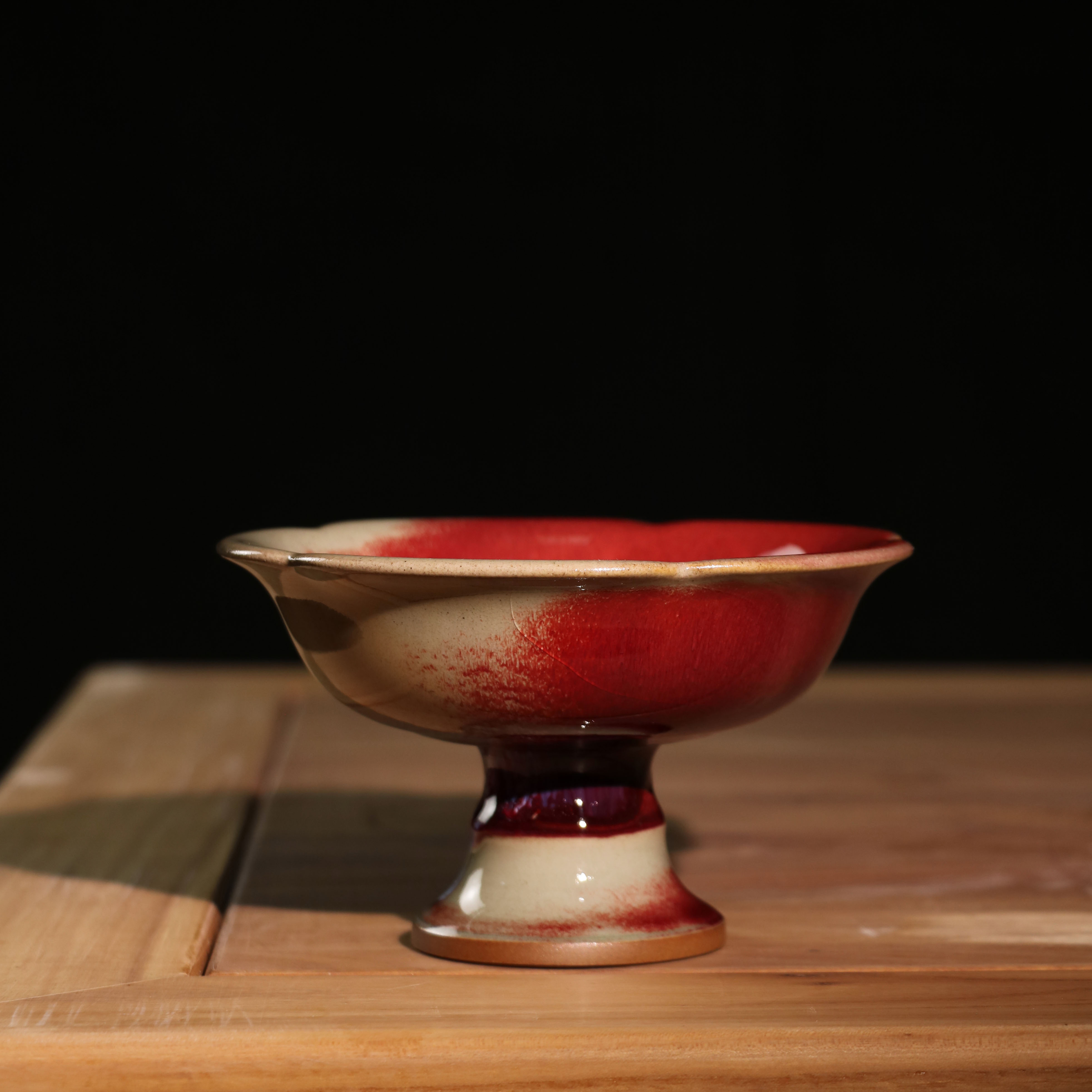 钧瓷全手工钧窑窑变釉花口小果盘釉色莹润自然窑变茶点心盘