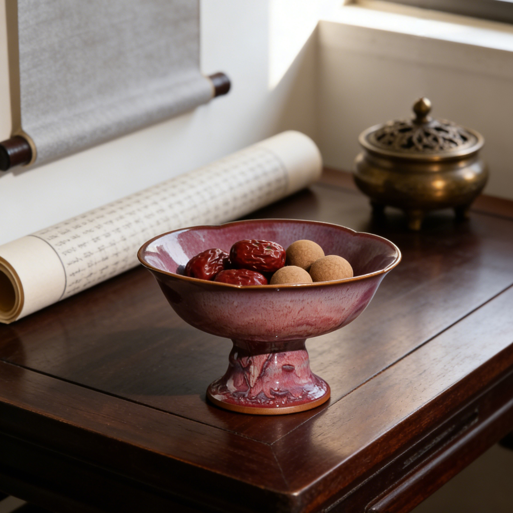 钧瓷全手工钧窑窑变釉花口小果盘釉色莹润自然窑变茶点心盘