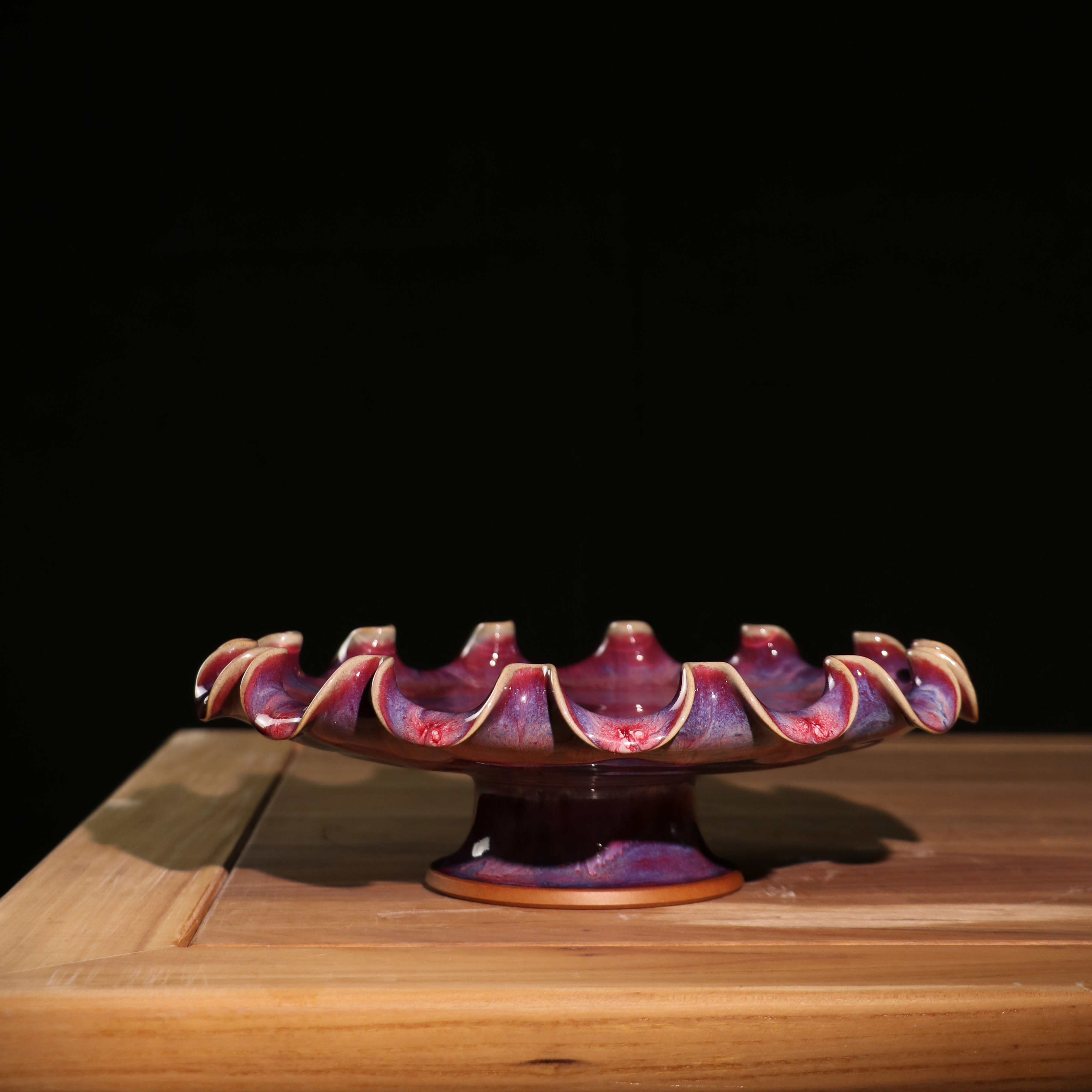 钧瓷全手工钧窑窑变釉荷口果盘釉色莹润自然窑变