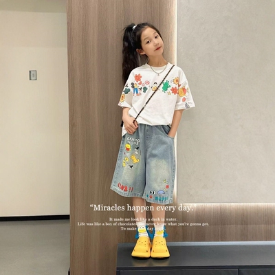 女童洋气牛仔短裤夏装韩版新款儿童裤子中大童夏季薄款休闲五分裤