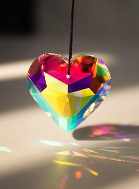 阳光捕手挂件爱心风铃水晶钻石太阳折射彩虹空中吊饰车挂炫彩挂饰