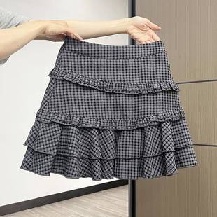 辣妹风复古格子半身裙女2025夏季 高腰显瘦蛋糕裙A字短裙 新款 韩版