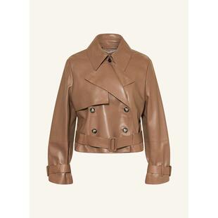 休闲 Boss女士夹克保暖防风皮革棕色通勤日常皮衣爆款 代购 Hugo