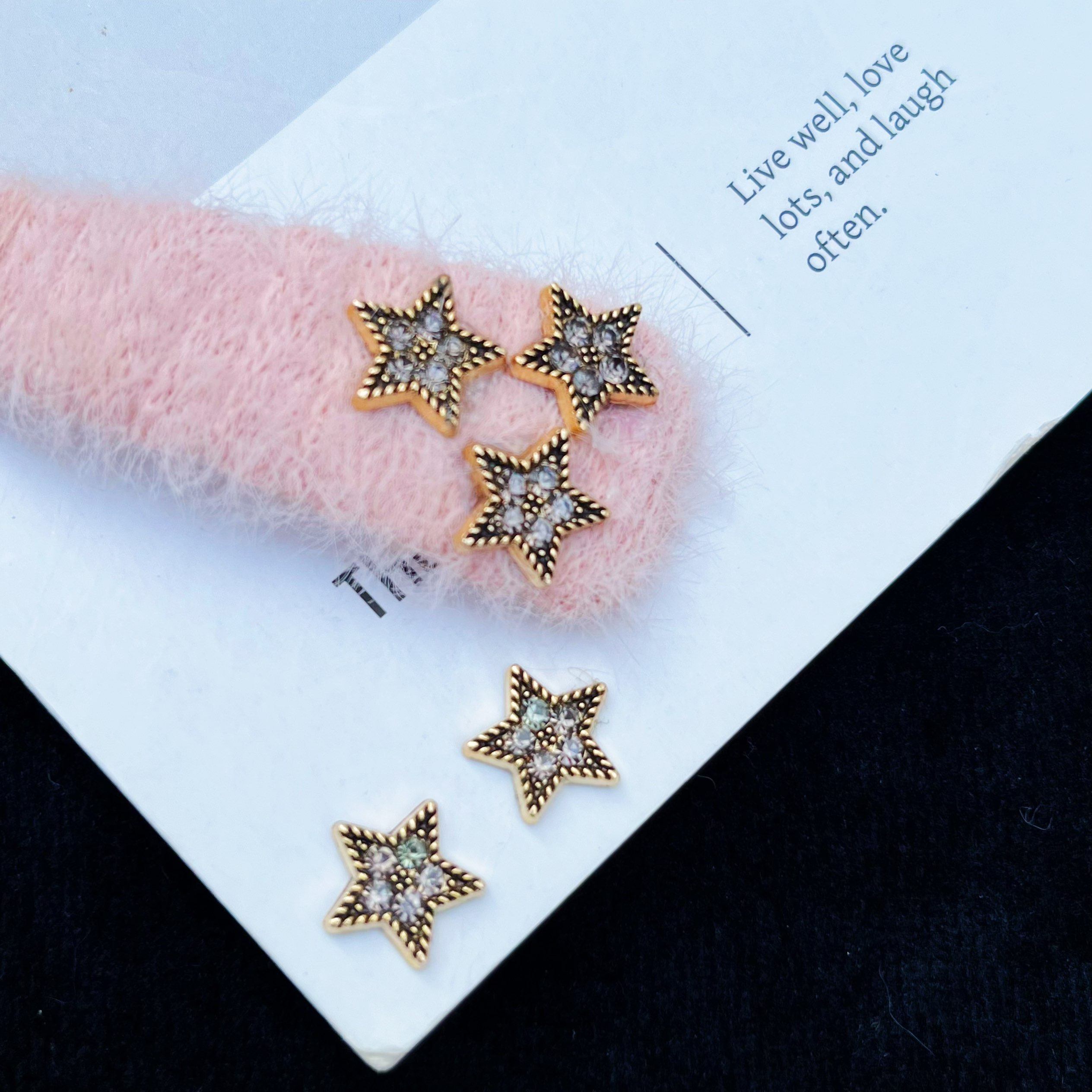 玖阁家新品古铜水钻五星合金手工DIY发夹饰品配件