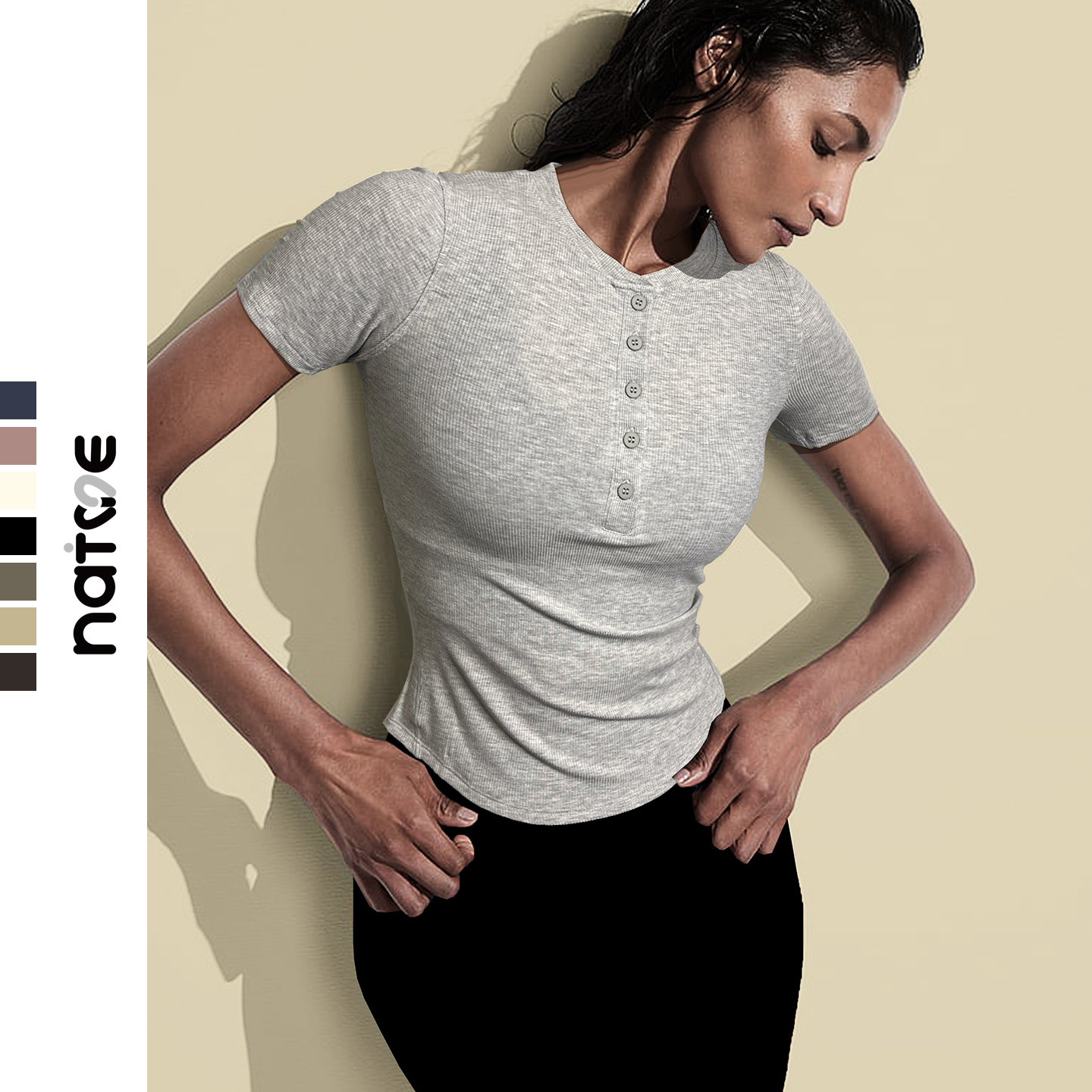 含天丝薄款显瘦亨利衫女健身上衣休闲训练瑜伽短袖T恤修身薄款夏