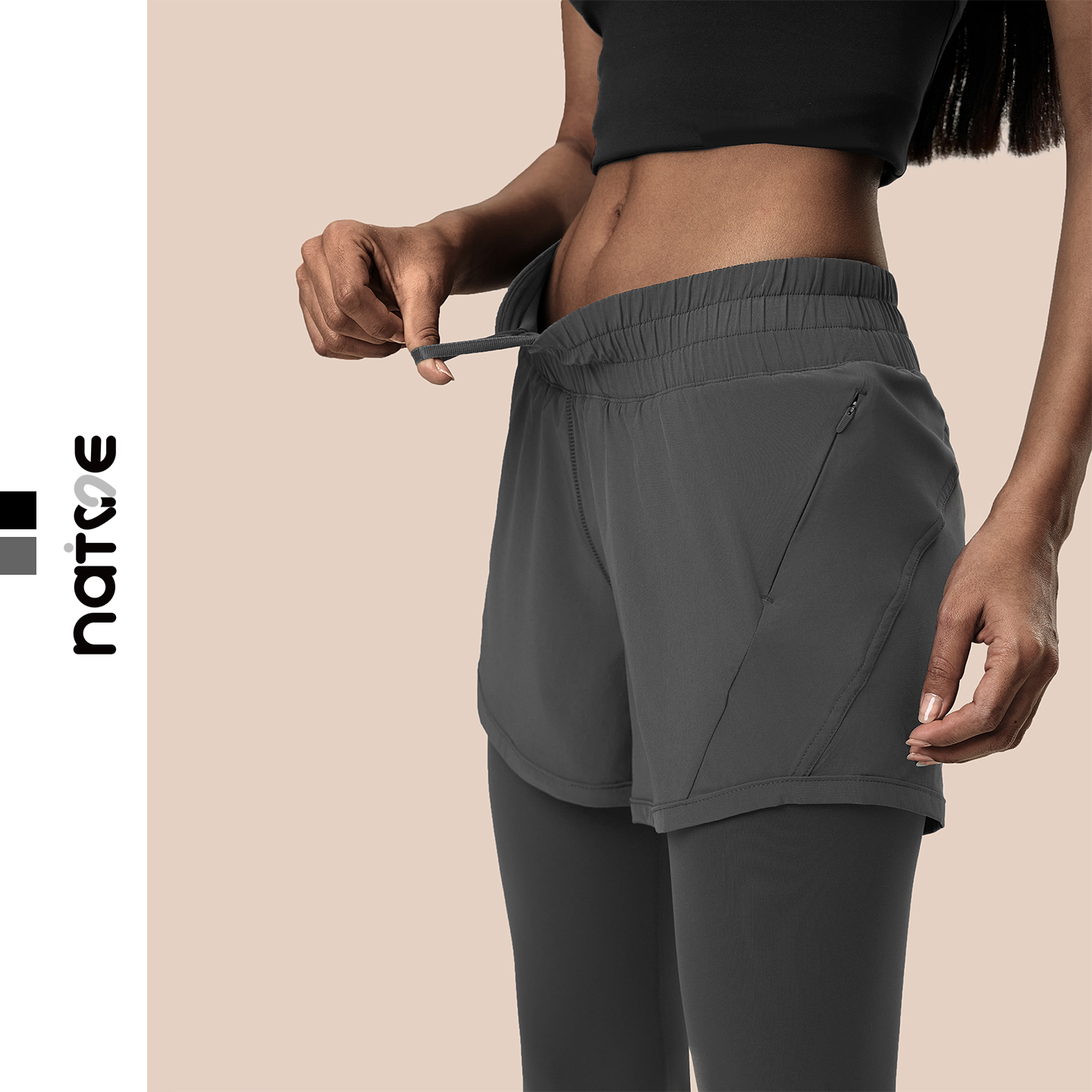 必入遮臀假两件长裤中腰收腹高弹健身长裤弹力速干紧身弹力长腿裤