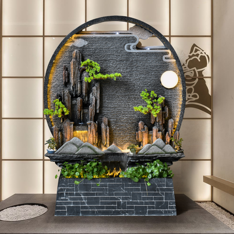 中式古典假山流水喷泉庭院户外花园循环水景中国风水幕墙隔断屏风