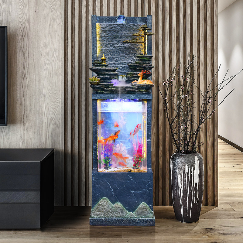 鱼缸客厅摆件大型落地家居装饰玄关招财喷泉循环流水养鱼室内造景